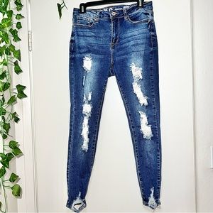 S.O.N.G. High Rise Curvy Skinny Jean Ripped Distressed Ankle Jeans